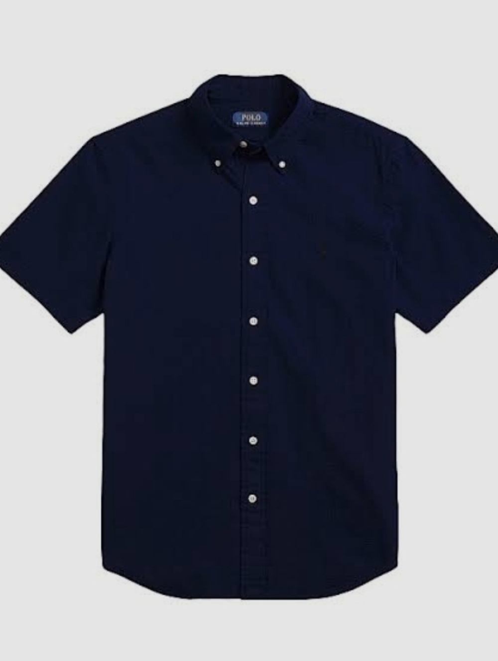 Polo Ralph Lauren Short Sleeve Navy Seersucker Tonal Shirt, Medium